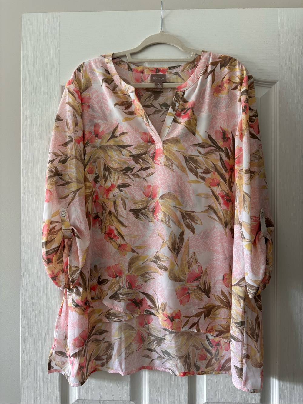 Chico's Pink Floral V-Neck Blouse
